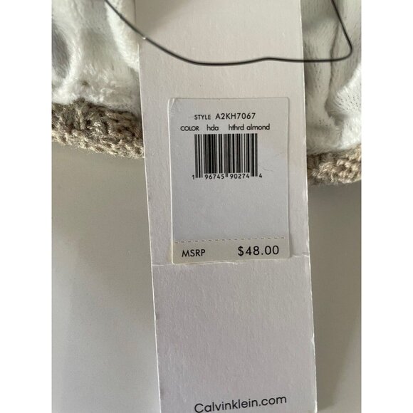 Calvin Klein Basket Stitch Knit Pom Beanie Hat Heathered Almond New! NWT - Picture 3 of 6